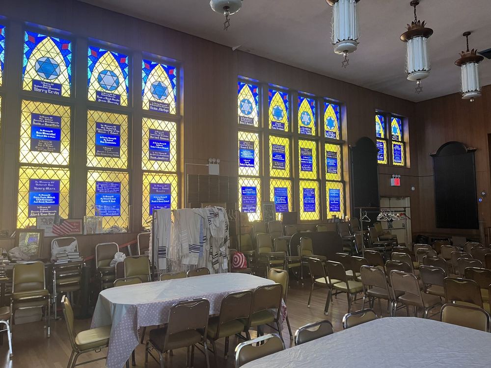 Stained glass windows lit up